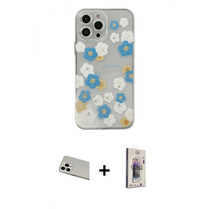 MARSİLYAN™- iPhone 13 Pro Max Kılıf Eksen Asil Prime - Siyah Bilvis 3D Cam Ekran Koruyucu + Rainbow Kamera Lens Koruma Cam - BZ