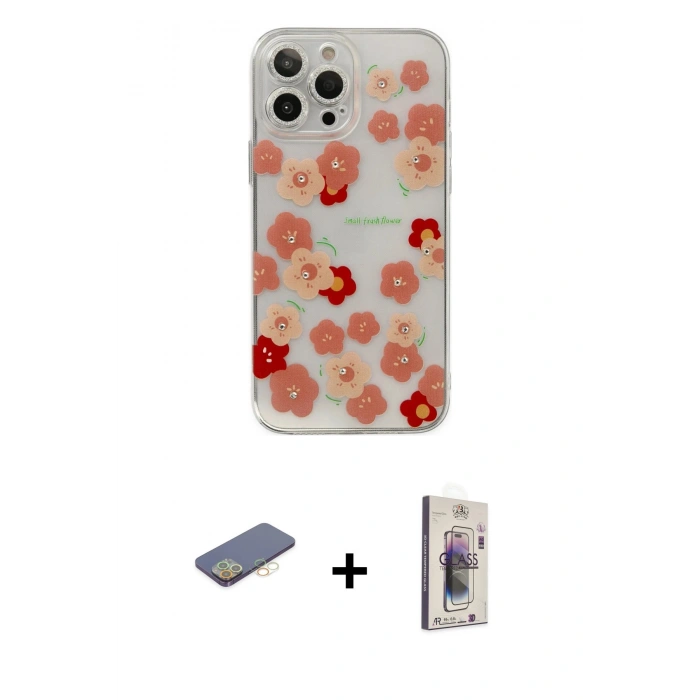MARSİLYAN™- iPhone 13 Pro Max Kılıf Eksen Asil Prime - Siyah Bilvis 3D Cam Ekran Koruyucu + Renkli Kamera Lens Koruma Cam - SI
