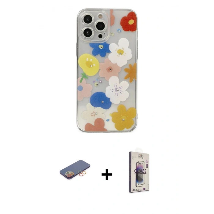 MARSİLYAN™- iPhone 13 Pro Max Kılıf Eksen Asil Prime - Siyah Bilvis 3D Cam Ekran Koruyucu + Renkli Kamera Lens Koruma Cam - TU