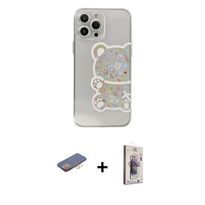 MARSİLYAN™- iPhone 13 Pro Max Kılıf Eksen Asil Prime - Siyah Bilvis 3D Cam Ekran Koruyucu + Renkli Kamera Lens Koruma Cam - TU