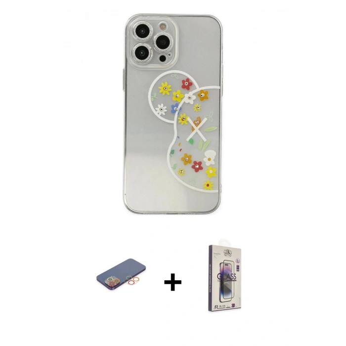 MARSİLYAN™- iPhone 13 Pro Max Kılıf Eksen Asil Prime - Siyah Bilvis 3D Cam Ekran Koruyucu + Renkli Kamera Lens Koruma Cam - TU