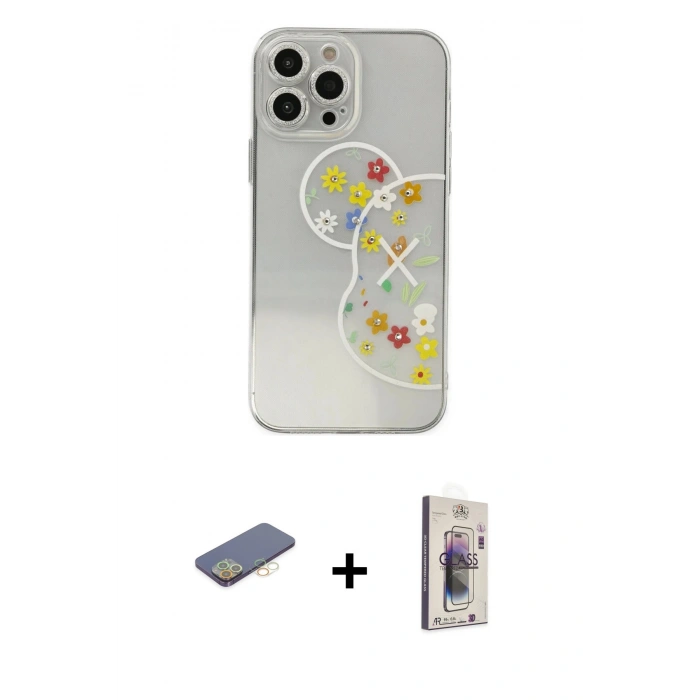 MARSİLYAN™- iPhone 13 Pro Max Kılıf Eksen Asil Prime - Siyah Bilvis 3D Cam Ekran Koruyucu + Renkli Kamera Lens Koruma Cam - SI