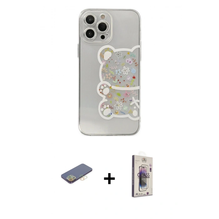 MARSİLYAN™- iPhone 13 Pro Max Kılıf Eksen Asil Prime - Siyah Bilvis 3D Cam Ekran Koruyucu + Renkli Kamera Lens Koruma Cam - SI