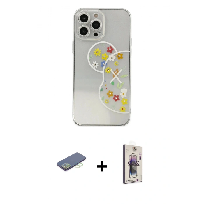 MARSİLYAN™- iPhone 13 Pro Max Kılıf Eksen Asil Prime - Siyah Bilvis 3D Cam Ekran Koruyucu + Renkli Kamera Lens Koruma Cam - YL