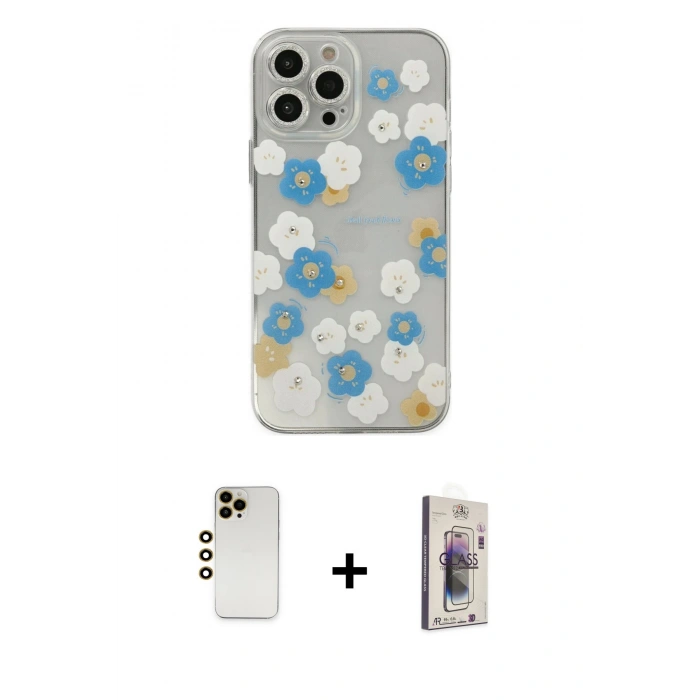 MARSİLYAN™- iPhone 13 Pro Max Kılıf Eksen Asil Prime - Siyah Bilvis 3D Cam Ekran Koruyucu + Shine Kamera Lens - GD