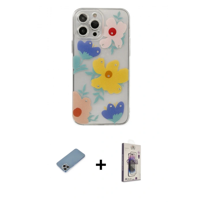 MARSİLYAN™- iPhone 13 Pro Max Kılıf Eksen Asil Prime - Siyah Bilvis 3D Cam Ekran Koruyucu + Shine Kamera Lens Koruma Cam - GI
