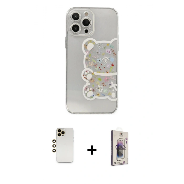 MARSİLYAN™- iPhone 13 Pro Max Kılıf Eksen Asil Prime - Siyah Bilvis 3D Cam Ekran Koruyucu + Shine Kamera Lens - GD