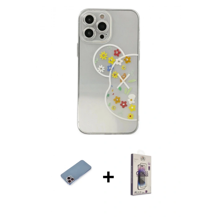 MARSİLYAN™- iPhone 13 Pro Max Kılıf Eksen Asil Prime - Siyah Bilvis 3D Cam Ekran Koruyucu + Shine Kamera Lens Koruma Cam - PE
