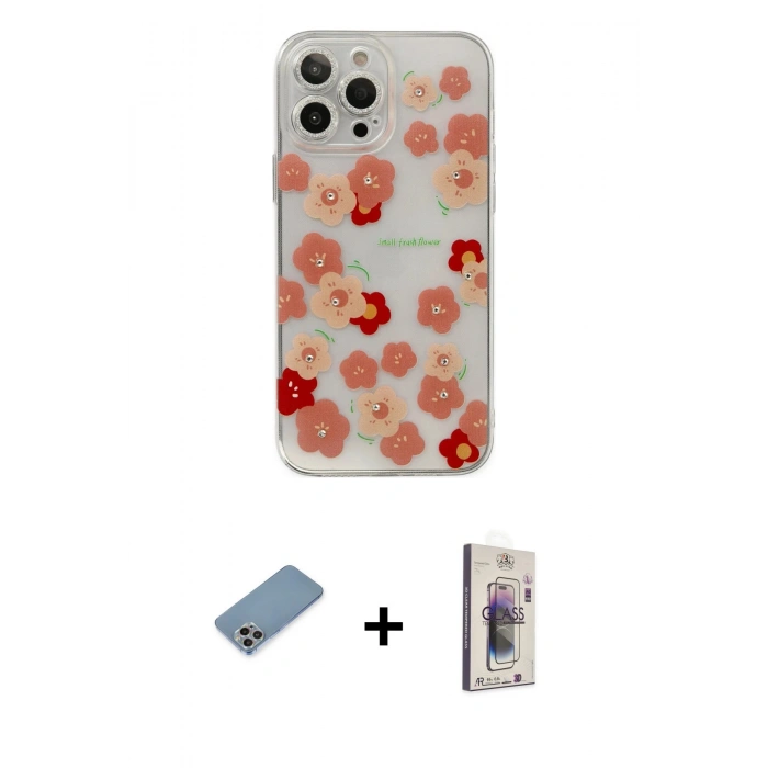 MARSİLYAN™- iPhone 13 Pro Max Kılıf Eksen Asil Prime - Siyah Bilvis 3D Cam Ekran Koruyucu + Shine Kamera Lens Koruma Cam - GI