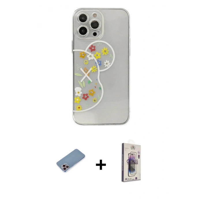 MARSİLYAN™- iPhone 13 Pro Max Kılıf Eksen Asil Prime - Siyah Bilvis 3D Cam Ekran Koruyucu + Shine Kamera Lens Koruma Cam - PE