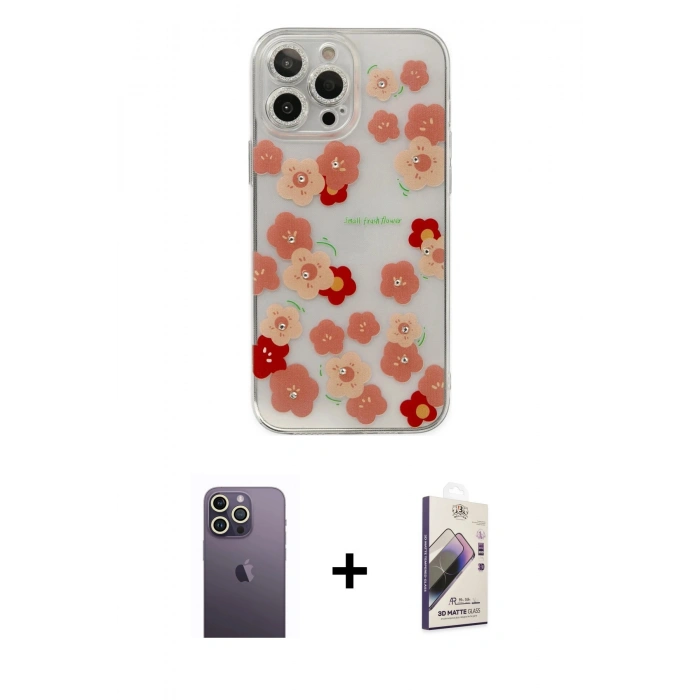 MARSİLYAN™- iPhone 13 Pro Max Kılıf Eksen Asil Prime - Siyah Bilvis 3D Mat Cam Ekran Koruyucu + Neon Fosforlu Kamera Lens - BZ