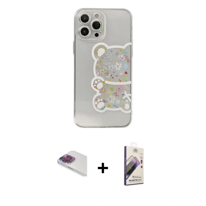 MARSİLYAN™- iPhone 13 Pro Max Kılıf Eksen Asil Prime - Siyah Bilvis 3D Mat Cam Ekran Koruyucu + Pers Alüminyum Kamera Lens - GI