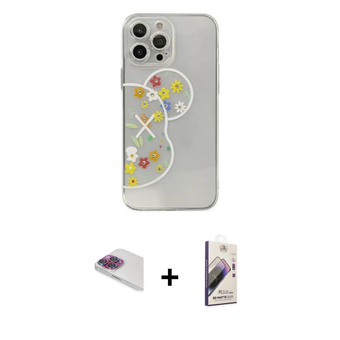 MARSİLYAN™- iPhone 13 Pro Max Kılıf Eksen Asil Prime - Siyah Bilvis 3D Mat Cam Ekran Koruyucu + Pers Alüminyum Kamera Lens - GI
