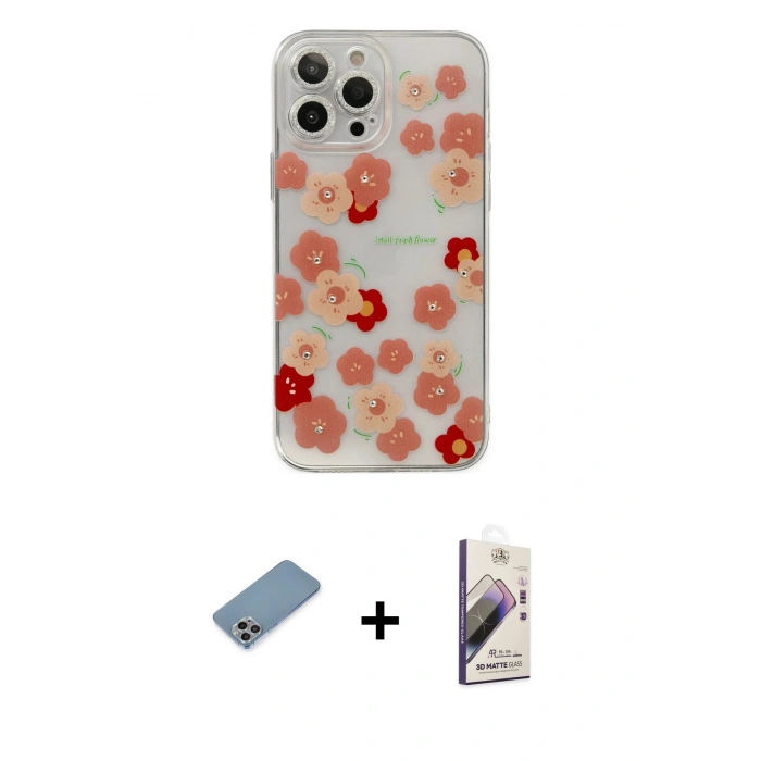 MARSİLYAN™- iPhone 13 Pro Max Kılıf Eksen Asil Prime - Siyah Bilvis 3D Mat Cam Ekran Koruyucu + Shine Kamera Lens Koruma Cam - GI