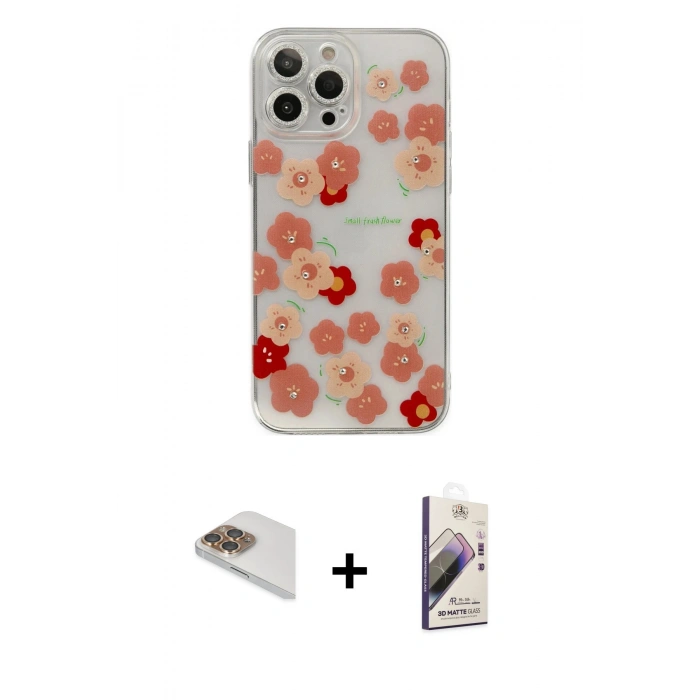MARSİLYAN™- iPhone 13 Pro Max Kılıf Eksen Asil Prime - Siyah Bilvis 3D Mat Cam Ekran Koruyucu + Gold Pers Alüminyum Kamera Lens