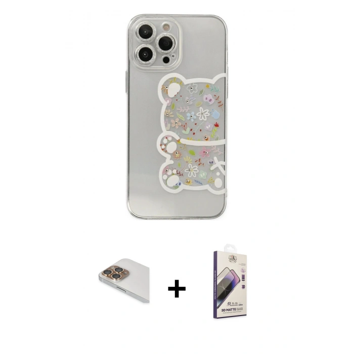MARSİLYAN™- iPhone 13 Pro Max Kılıf Eksen Asil Prime - Siyah Bilvis 3D Mat Cam Ekran Koruyucu + Gold Pers Alüminyum Kamera Lens