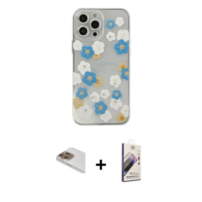 MARSİLYAN™- iPhone 13 Pro Max Kılıf Eksen Asil Prime - Siyah Bilvis 3D Mat Cam Ekran Koruyucu + Gold Pers Alüminyum Kamera Lens