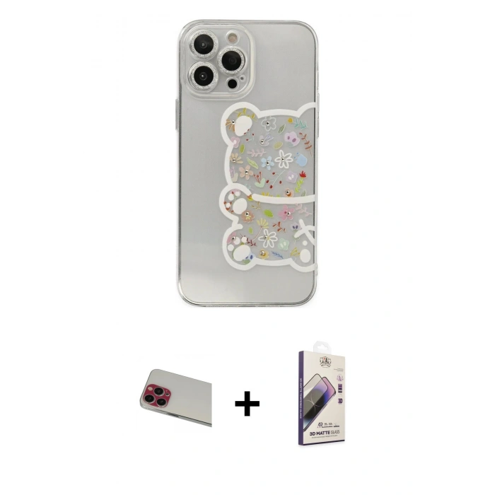 MARSİLYAN™- iPhone 13 Pro Max Kılıf Eksen Asil Prime - Siyah Bilvis 3D Mat Cam Ekran Koruyucu + Kırmızı Rainbow Kamera Lens Koruma Cam
