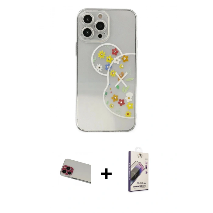 MARSİLYAN™- iPhone 13 Pro Max Kılıf Eksen Asil Prime - Siyah Bilvis 3D Mat Cam Ekran Koruyucu + Kırmızı Rainbow Kamera Lens Koruma Cam
