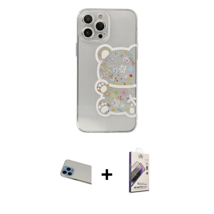MARSİLYAN™- iPhone 13 Pro Max Kılıf Eksen Asil Prime - Siyah Bilvis 3D Mat Cam Ekran Koruyucu + Rainbow Kamera Lens Koruma Cam - MI