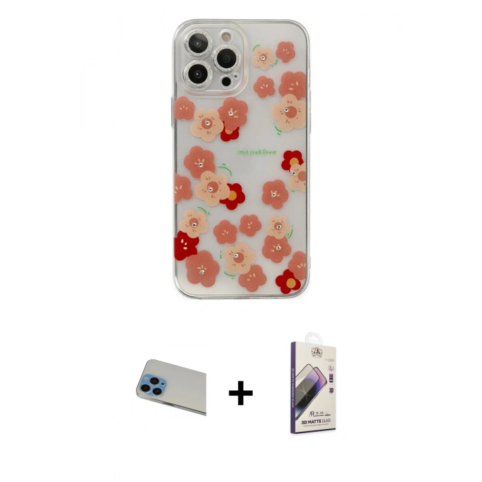 MARSİLYAN™- iPhone 13 Pro Max Kılıf Eksen Asil Prime - Siyah Bilvis 3D Mat Cam Ekran Koruyucu + Rainbow Kamera Lens Koruma Cam - MI