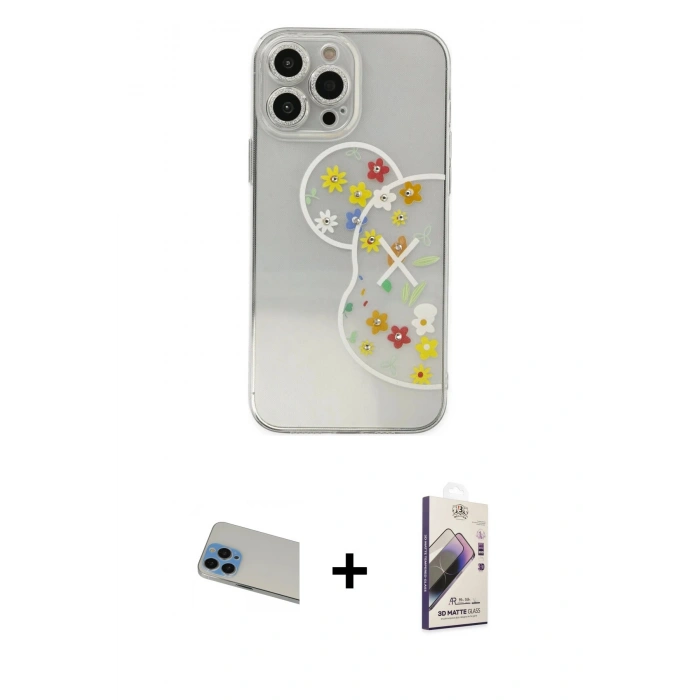 MARSİLYAN™- iPhone 13 Pro Max Kılıf Eksen Asil Prime - Siyah Bilvis 3D Mat Cam Ekran Koruyucu + Rainbow Kamera Lens Koruma Cam - MI