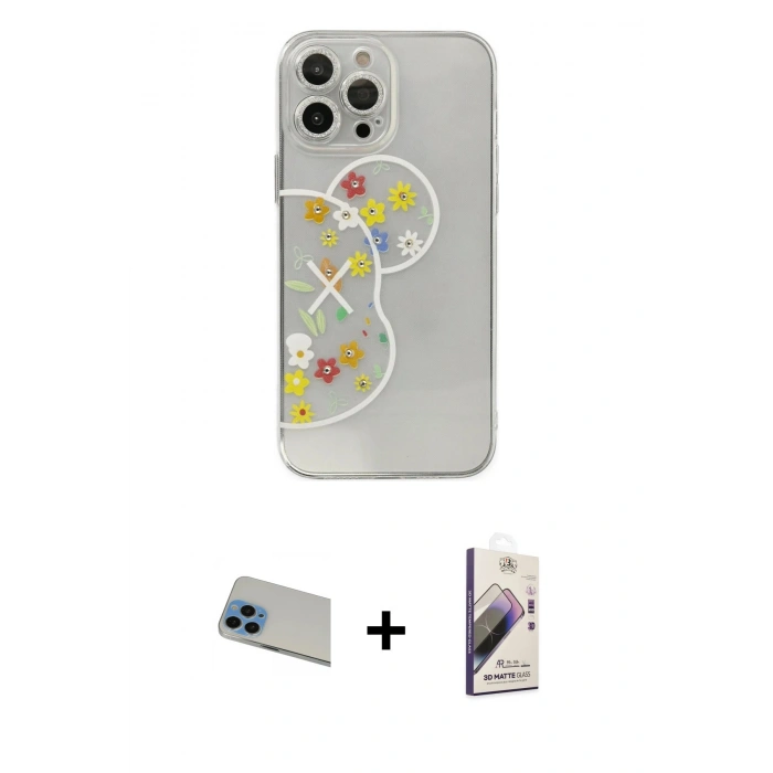 MARSİLYAN™- iPhone 13 Pro Max Kılıf Eksen Asil Prime - Siyah Bilvis 3D Mat Cam Ekran Koruyucu + Rainbow Kamera Lens Koruma Cam - MI