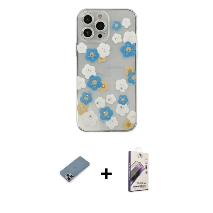 MARSİLYAN™- iPhone 13 Pro Max Kılıf Eksen Asil Prime - Siyah Bilvis 3D Mat Cam Ekran Koruyucu + Metal Kamera Lens Koruma Cam - MR