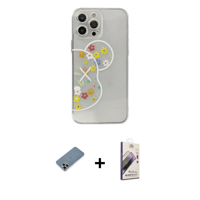 MARSİLYAN™- iPhone 13 Pro Max Kılıf Eksen Asil Prime - Siyah Bilvis 3D Mat Cam Ekran Koruyucu + Metal Kamera Lens Koruma Cam - MR