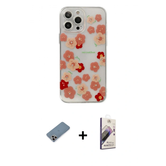 MARSİLYAN™- iPhone 13 Pro Max Kılıf Eksen Asil Prime - Siyah Bilvis 3D Mat Cam Ekran Koruyucu + Metal Kamera Lens Koruma Cam - MR