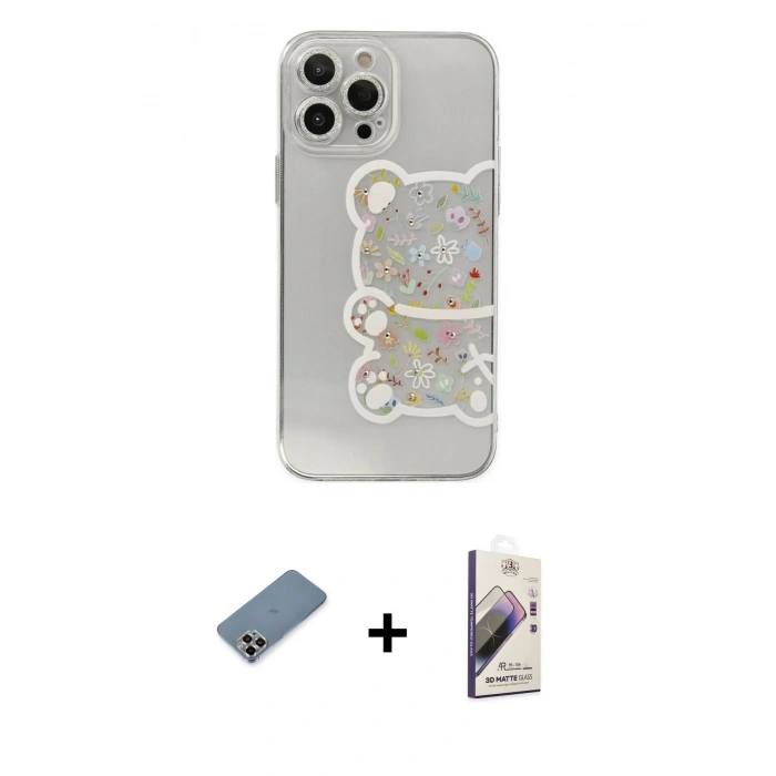 MARSİLYAN™- iPhone 13 Pro Max Kılıf Eksen Asil Prime - Siyah Bilvis 3D Mat Cam Ekran Koruyucu + Metal Kamera Lens Koruma Cam - MR