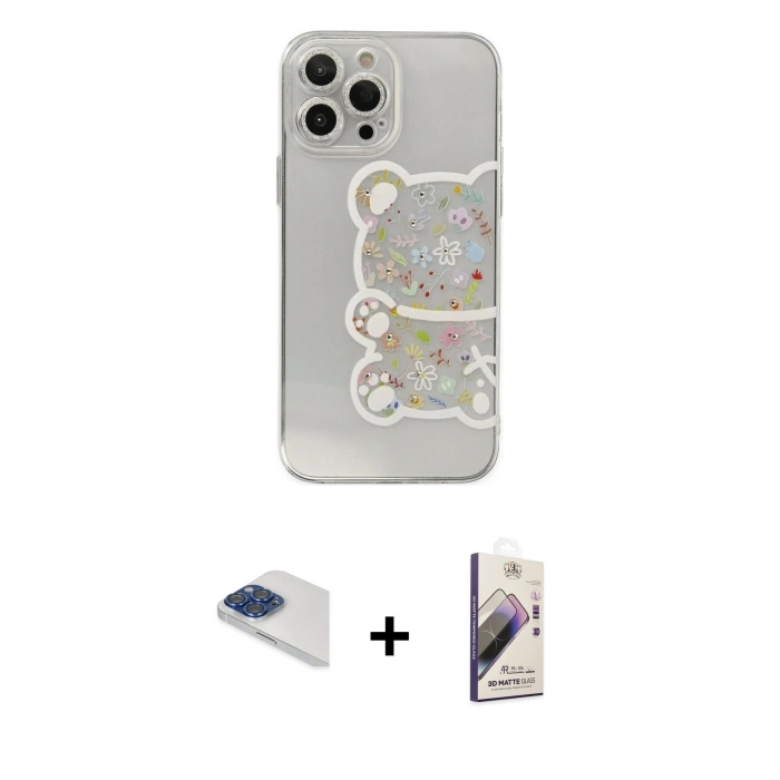 MARSİLYAN™- iPhone 13 Pro Max Kılıf Eksen Asil Prime - Siyah Bilvis 3D Mat Cam Ekran Koruyucu + Pers Alüminyum Kamera Lens - LT
