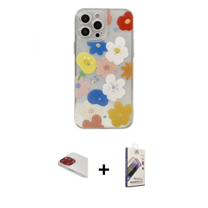 MARSİLYAN™- iPhone 13 Pro Max Kılıf Eksen Asil Prime - Siyah Bilvis 3D Mat Cam Ekran Koruyucu + Pers Alüminyum Kamera Lens - KI