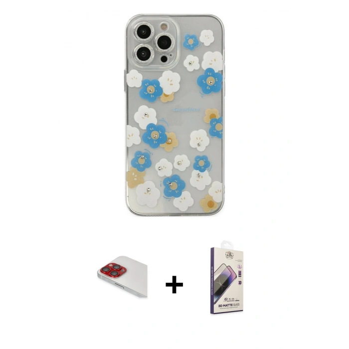 MARSİLYAN™- iPhone 13 Pro Max Kılıf Eksen Asil Prime - Siyah Bilvis 3D Mat Cam Ekran Koruyucu + Pers Alüminyum Kamera Lens - KI