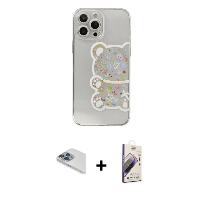 MARSİLYAN™- iPhone 13 Pro Max Kılıf Eksen Asil Prime - Siyah Bilvis 3D Mat Cam Ekran Koruyucu + Pers Alüminyum Kamera Lens - SABE