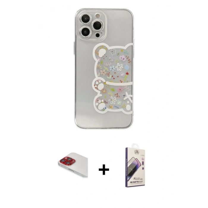 MARSİLYAN™- iPhone 13 Pro Max Kılıf Eksen Asil Prime - Siyah Bilvis 3D Mat Cam Ekran Koruyucu + Pers Alüminyum Kamera Lens - KI