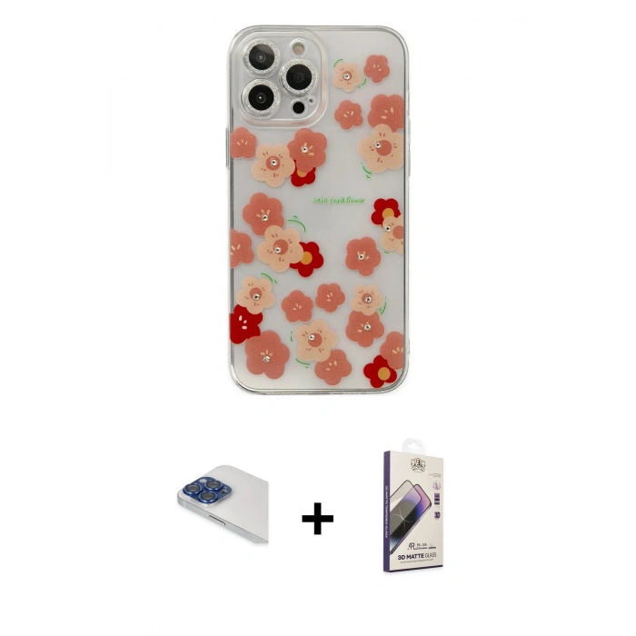 MARSİLYAN™- iPhone 13 Pro Max Kılıf Eksen Asil Prime - Siyah Bilvis 3D Mat Cam Ekran Koruyucu + Pers Alüminyum Kamera Lens - LT