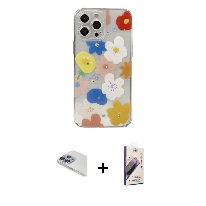 MARSİLYAN™- iPhone 13 Pro Max Kılıf Eksen Asil Prime - Siyah Bilvis 3D Mat Cam Ekran Koruyucu + Pers Alüminyum Kamera Lens - SABE