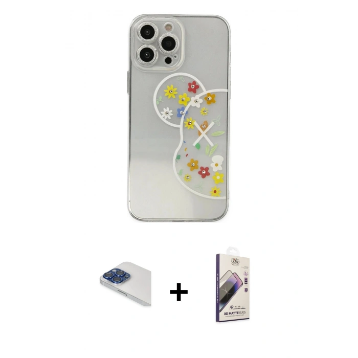 MARSİLYAN™- iPhone 13 Pro Max Kılıf Eksen Asil Prime - Siyah Bilvis 3D Mat Cam Ekran Koruyucu + Pers Alüminyum Kamera Lens - LT