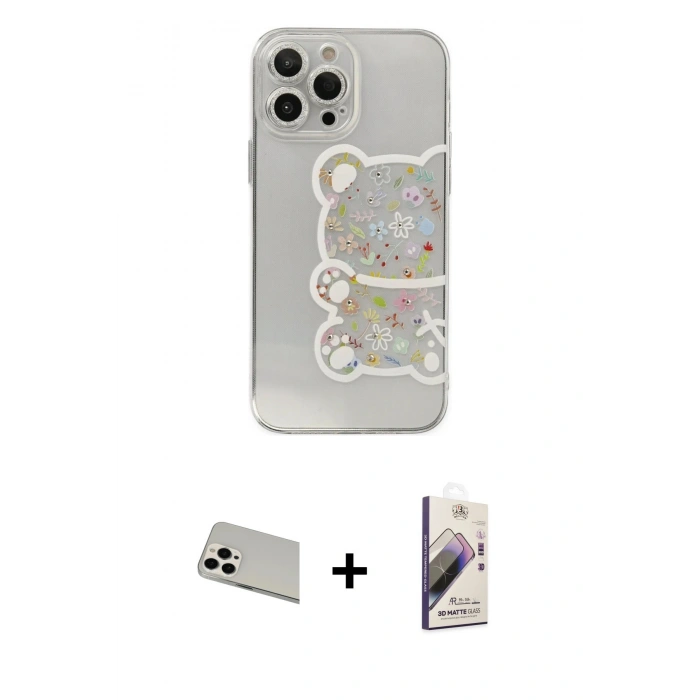 MARSİLYAN™- iPhone 13 Pro Max Kılıf Eksen Asil Prime - Siyah Bilvis 3D Mat Cam Ekran Koruyucu + Rainbow Kamera Lens Koruma Cam - BZ