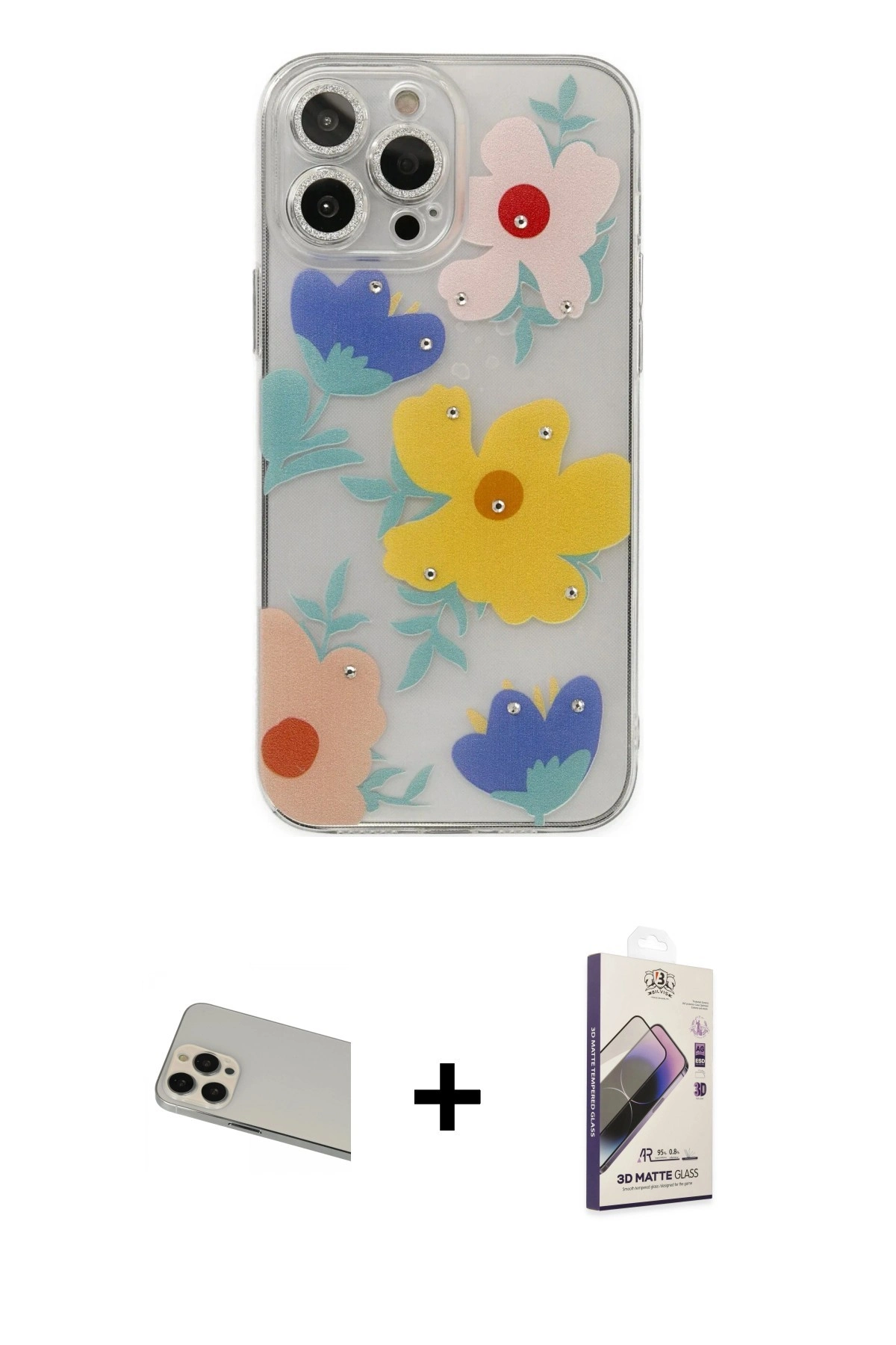 MARSİLYAN™- iPhone 13 Pro Max Kılıf Eksen Asil Prime - Siyah Bilvis 3D Mat Cam Ekran Koruyucu + Rainbow Kamera Lens Koruma Cam - REGD