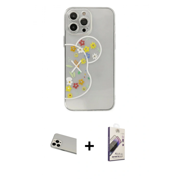 MARSİLYAN™- iPhone 13 Pro Max Kılıf Eksen Asil Prime - Siyah Bilvis 3D Mat Cam Ekran Koruyucu + Rainbow Kamera Lens Koruma Cam - BZ