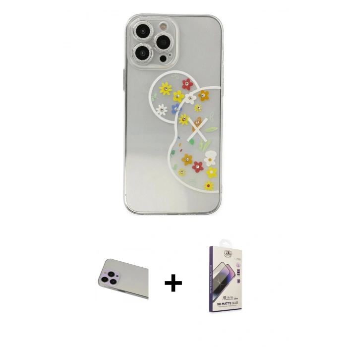 MARSİLYAN™- iPhone 13 Pro Max Kılıf Eksen Asil Prime - Siyah Bilvis 3D Mat Cam Ekran Koruyucu + Rainbow Kamera Lens Koruma Cam - MR