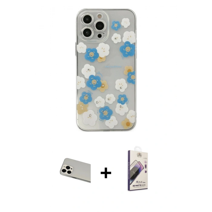 MARSİLYAN™- iPhone 13 Pro Max Kılıf Eksen Asil Prime - Siyah Bilvis 3D Mat Cam Ekran Koruyucu + Rainbow Kamera Lens Koruma Cam - BZ