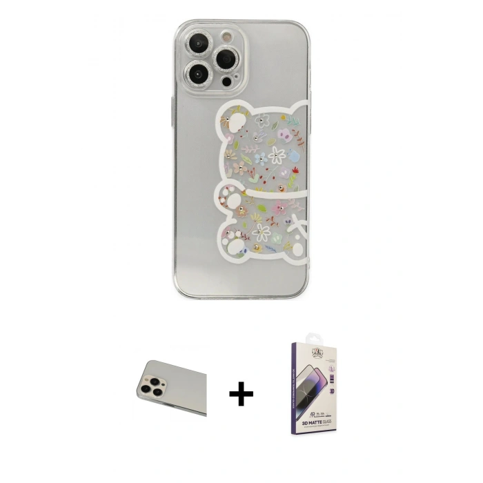 MARSİLYAN™- iPhone 13 Pro Max Kılıf Eksen Asil Prime - Siyah Bilvis 3D Mat Cam Ekran Koruyucu + Rainbow Kamera Lens Koruma Cam - REGD