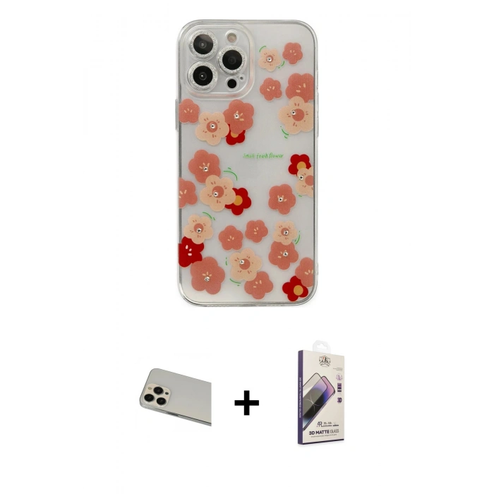 MARSİLYAN™- iPhone 13 Pro Max Kılıf Eksen Asil Prime - Siyah Bilvis 3D Mat Cam Ekran Koruyucu + Rainbow Kamera Lens Koruma Cam - REGD
