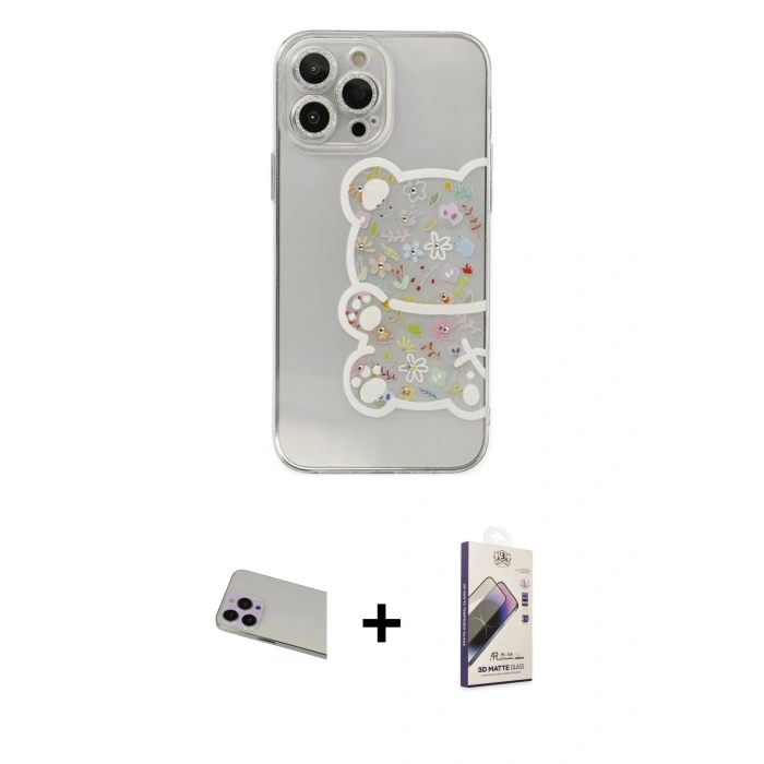 MARSİLYAN™- iPhone 13 Pro Max Kılıf Eksen Asil Prime - Siyah Bilvis 3D Mat Cam Ekran Koruyucu + Rainbow Kamera Lens Koruma Cam - MR