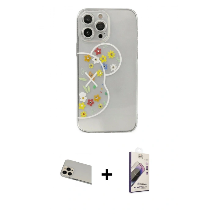 MARSİLYAN™- iPhone 13 Pro Max Kılıf Eksen Asil Prime - Siyah Bilvis 3D Mat Cam Ekran Koruyucu + Rainbow Kamera Lens Koruma Cam - REGD
