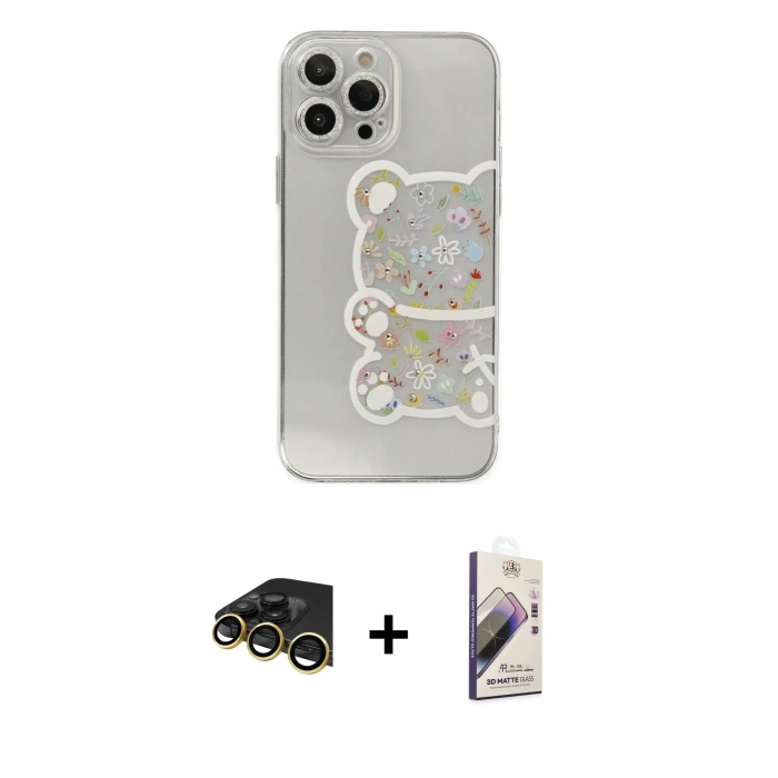 MARSİLYAN™- iPhone 13 Pro Max Kılıf Eksen Asil Prime - Siyah Bilvis 3D Mat Cam Ekran Koruyucu + Raze Metal Kamera Lens - GD