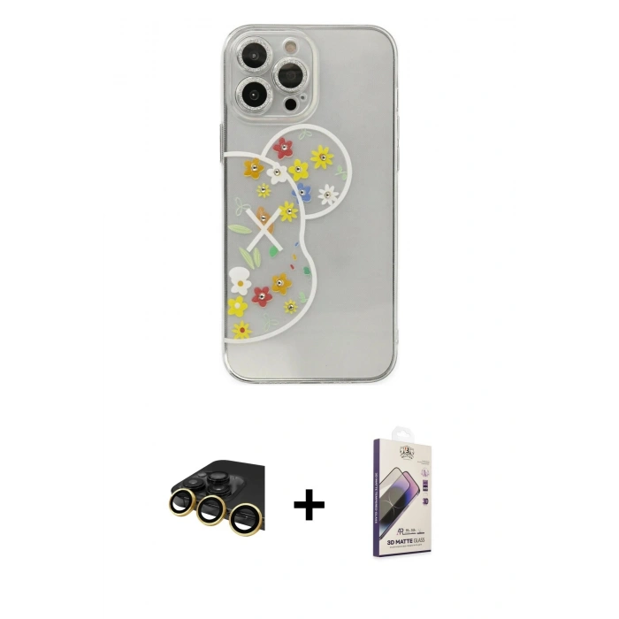 MARSİLYAN™- iPhone 13 Pro Max Kılıf Eksen Asil Prime - Siyah Bilvis 3D Mat Cam Ekran Koruyucu + Raze Metal Kamera Lens - GD
